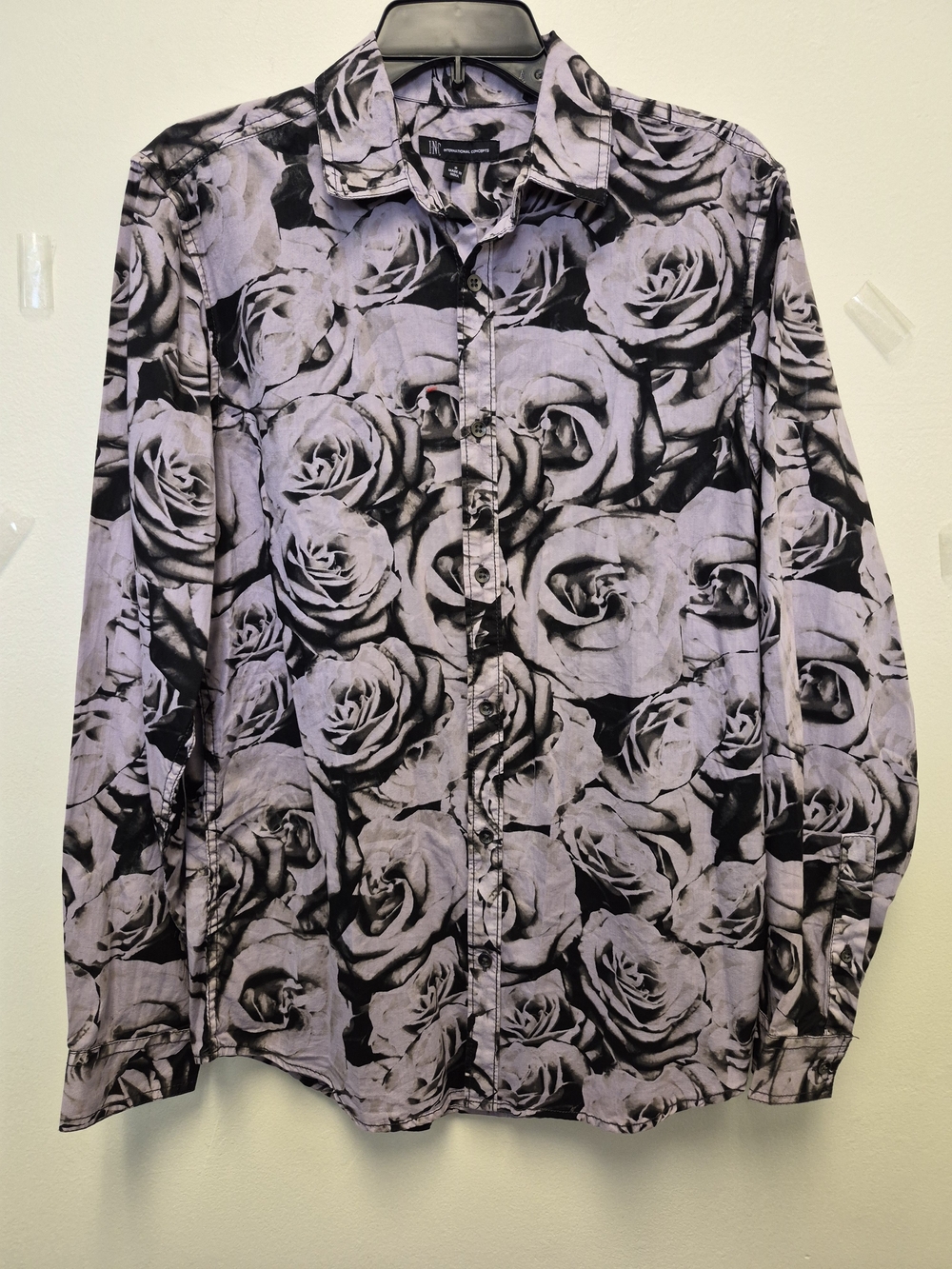 INC International Concepts Lavender and Black Floral Button-Down Shirt